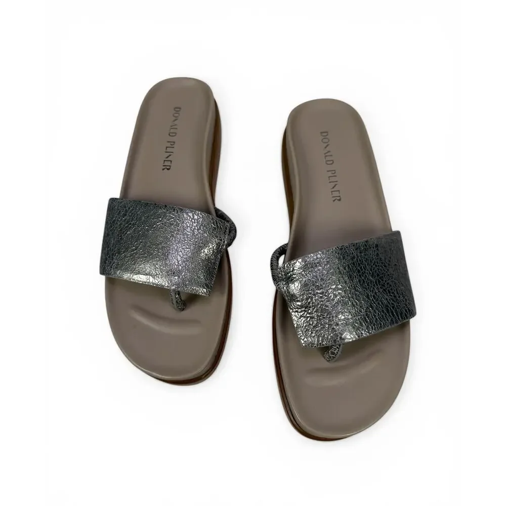 Donald J Pliner Fifi Platform Sandal Womens 9 Taupe Silver Leather Comfort Slide